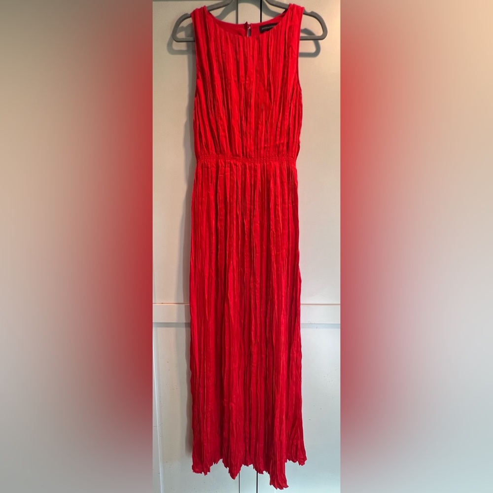 NWOT - Banana Republic Pleated Silky Poppy Red Sleeveless Maxi Dress